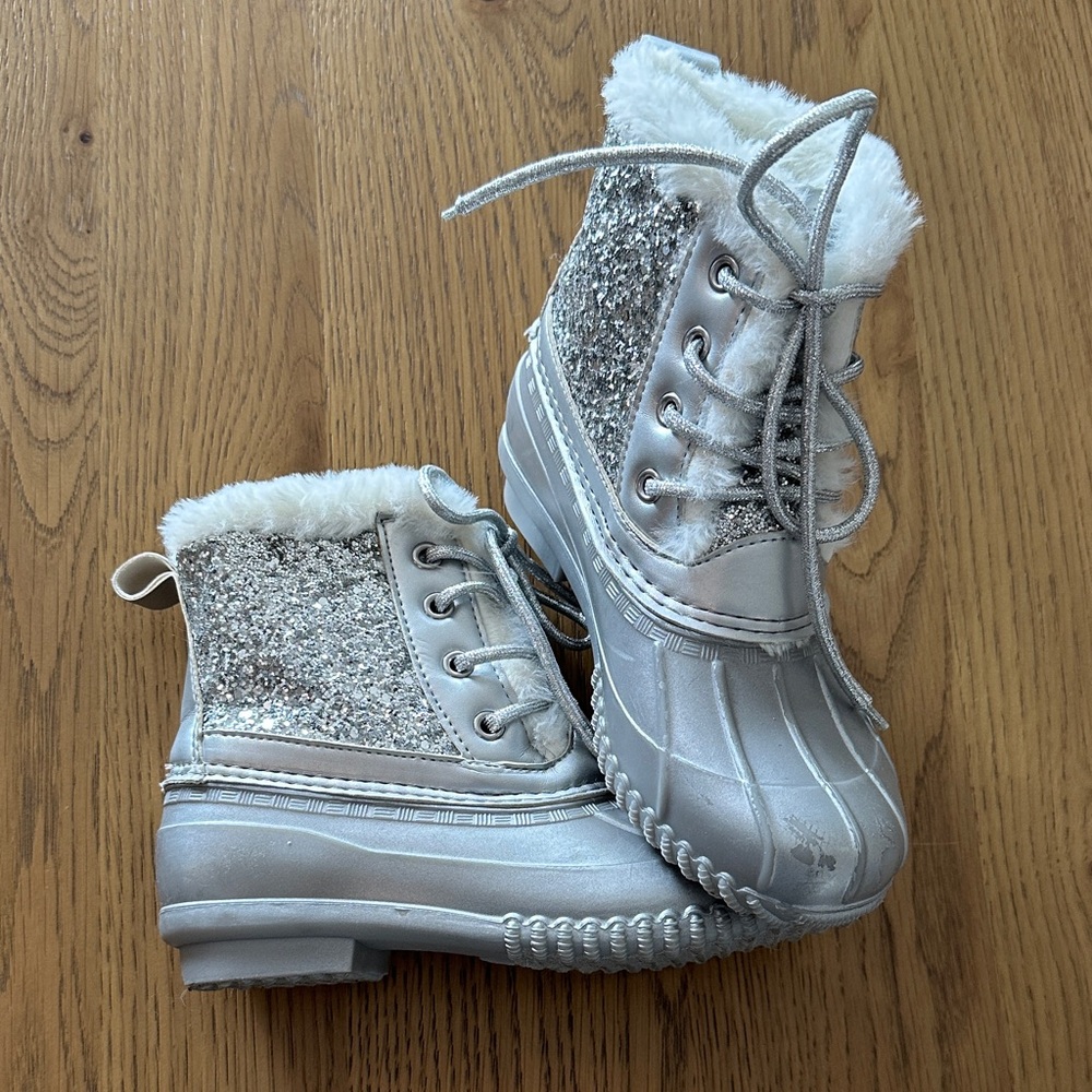 Justice Silver Glitter Kids Rain & Snow Boots